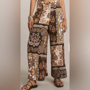 Farm Rio x Anthropologie Wide-Leg Pants Black Motif Vacation Women’s Medium